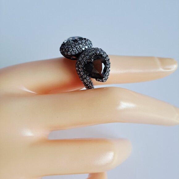 New Sterling Silver Double Smoky Quartz Heart Cubic Zirconia Ring Size 7 - Picture 12 of 12